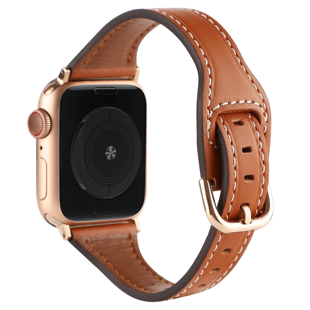 Apple Watch Series 8 (45 mm) / Watch Ultra T-formet klokkerem i ekte skinn - Brun / Spenne I Roségull