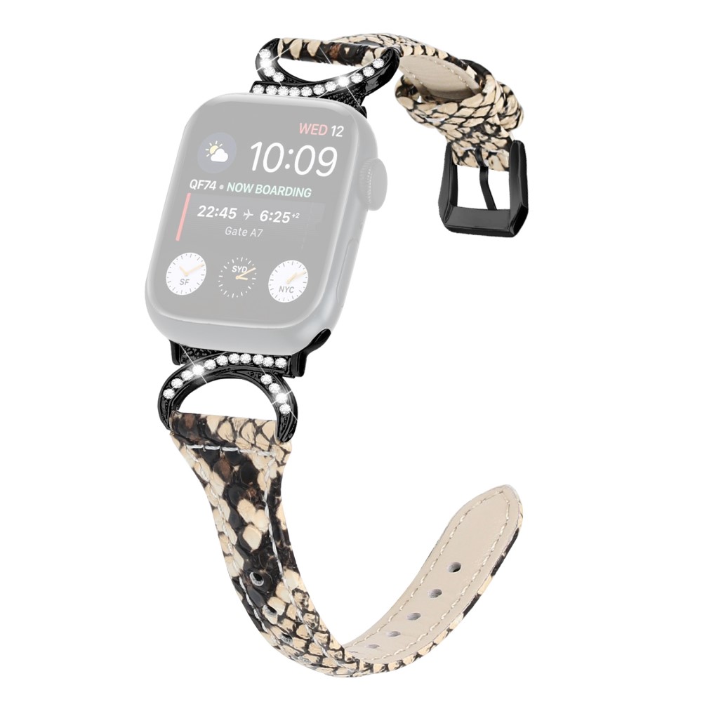 Apple Watch Series 8 (45 mm) / Watch Ultra Ekte skinnrem med svart spenne med rhinestone - Slangemønster