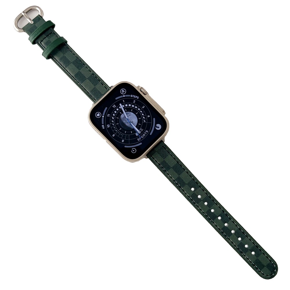 Apple Watch Series 8 (45 mm) / Watch Ultra Genuine Cowhide skinnrem i rutenettmønster - Grønn