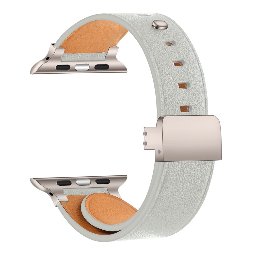 Apple Watch Series 8 (45 mm) / Watch Ultra Genuine Cowhide skinnrem - Grå / Stjernelys