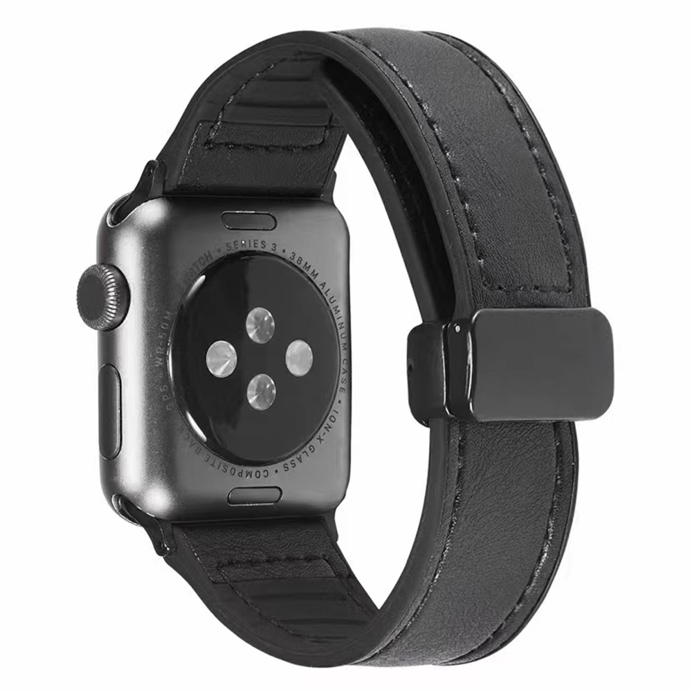 Apple Watch Series 9 45 mm / Ultra 2 lær- og silikonrem - Svart