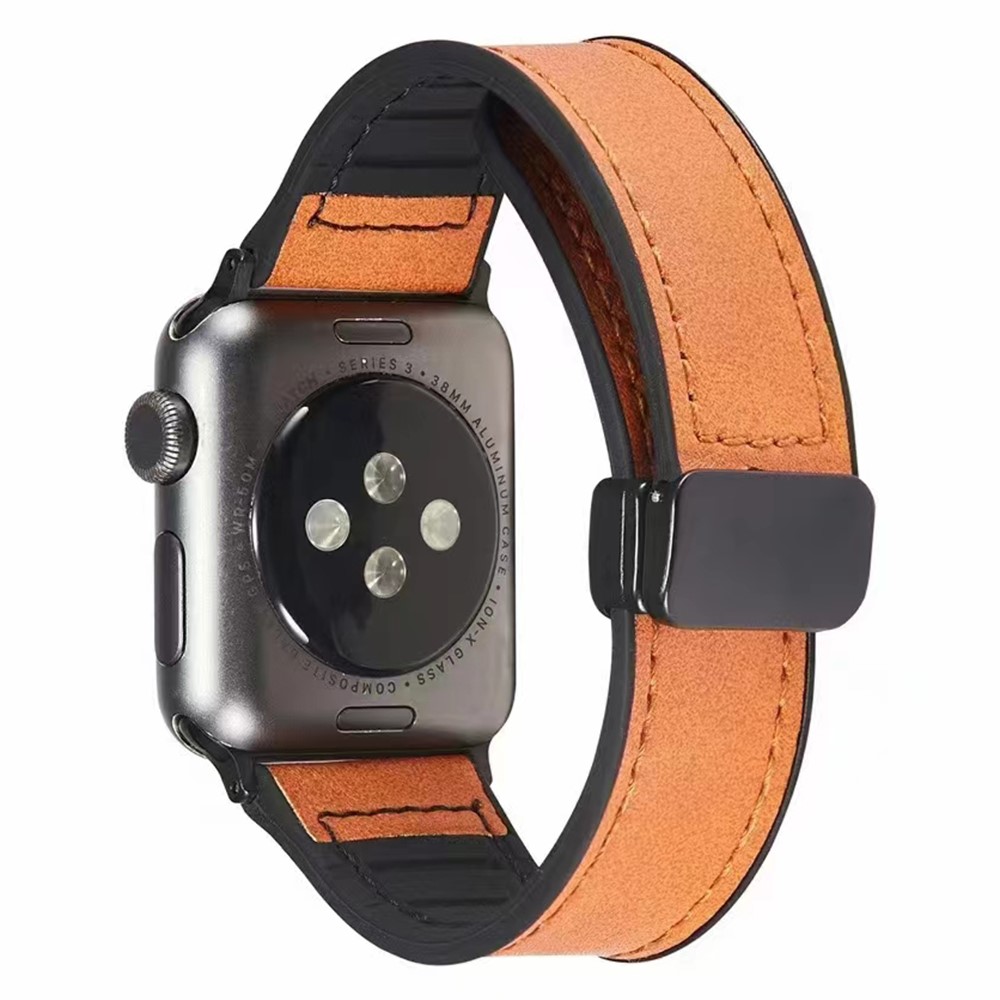 Apple Watch Series 9 45 mm / Ultra 2 lær- og silikonrem - Oransje