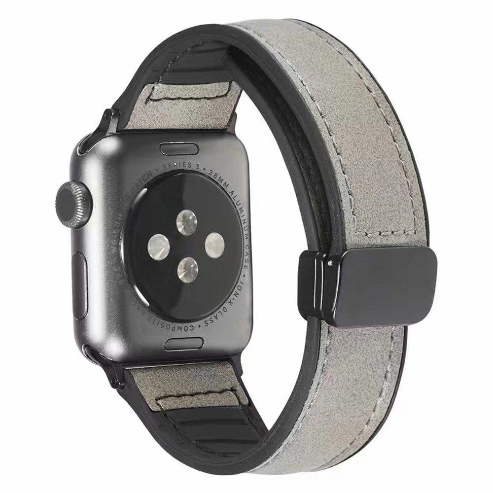 Apple Watch Series 9 45 mm / Ultra 2 lær- og silikonrem - Grå