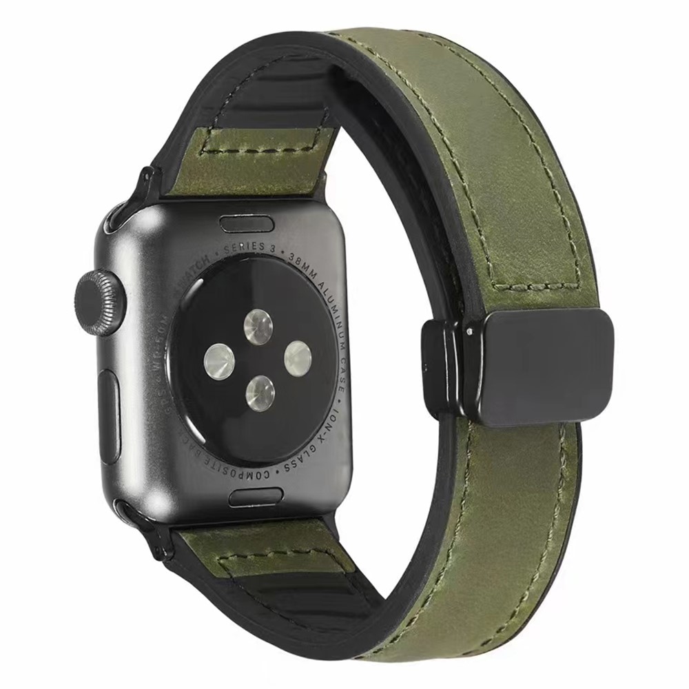 Apple Watch Series 9 45 mm / Ultra 2 lær- og silikonrem - Militærgrønn