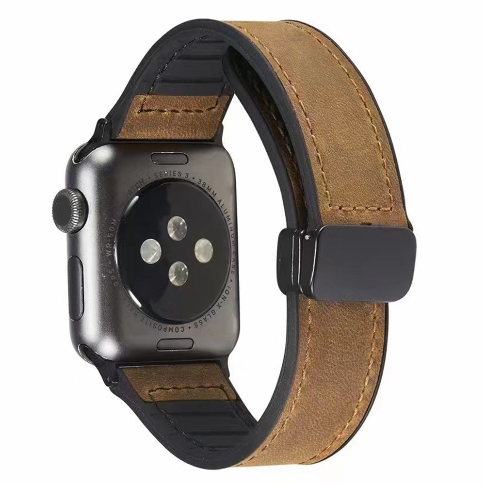 Apple Watch Series 9 45 mm / Ultra 2 lær- og silikonrem - Mørkebrun