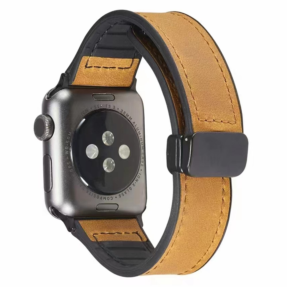 Apple Watch Series 9 45 mm / Ultra 2 lær- og silikonrem - Lysebrun