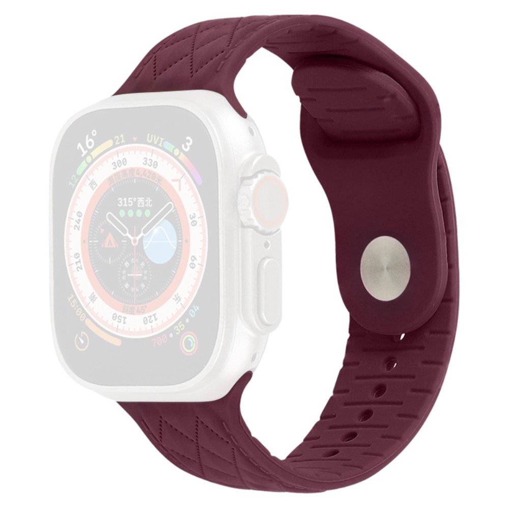 Apple Watch Series 9 45 mm / Ultra 2 teksturert silikonrem - Vinrød