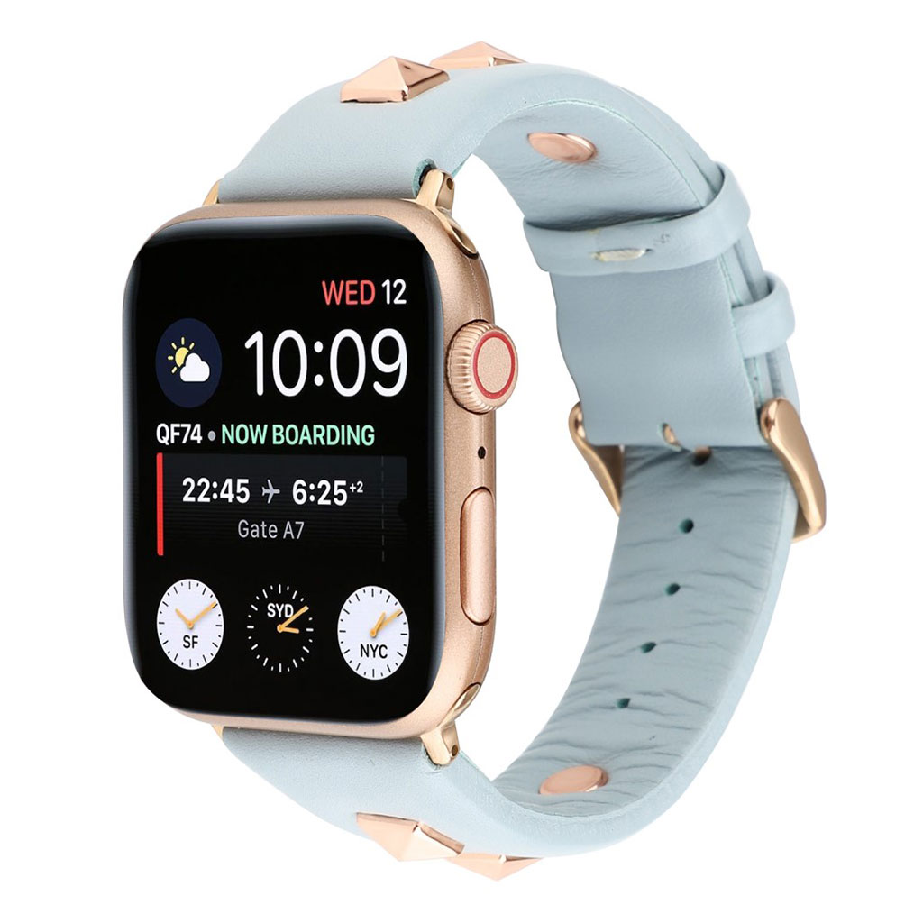 Bilde av Apple Watch Series 4 44mm Ekte Skinn Rose Gull Lås Klokke Bandet - Baby Blå