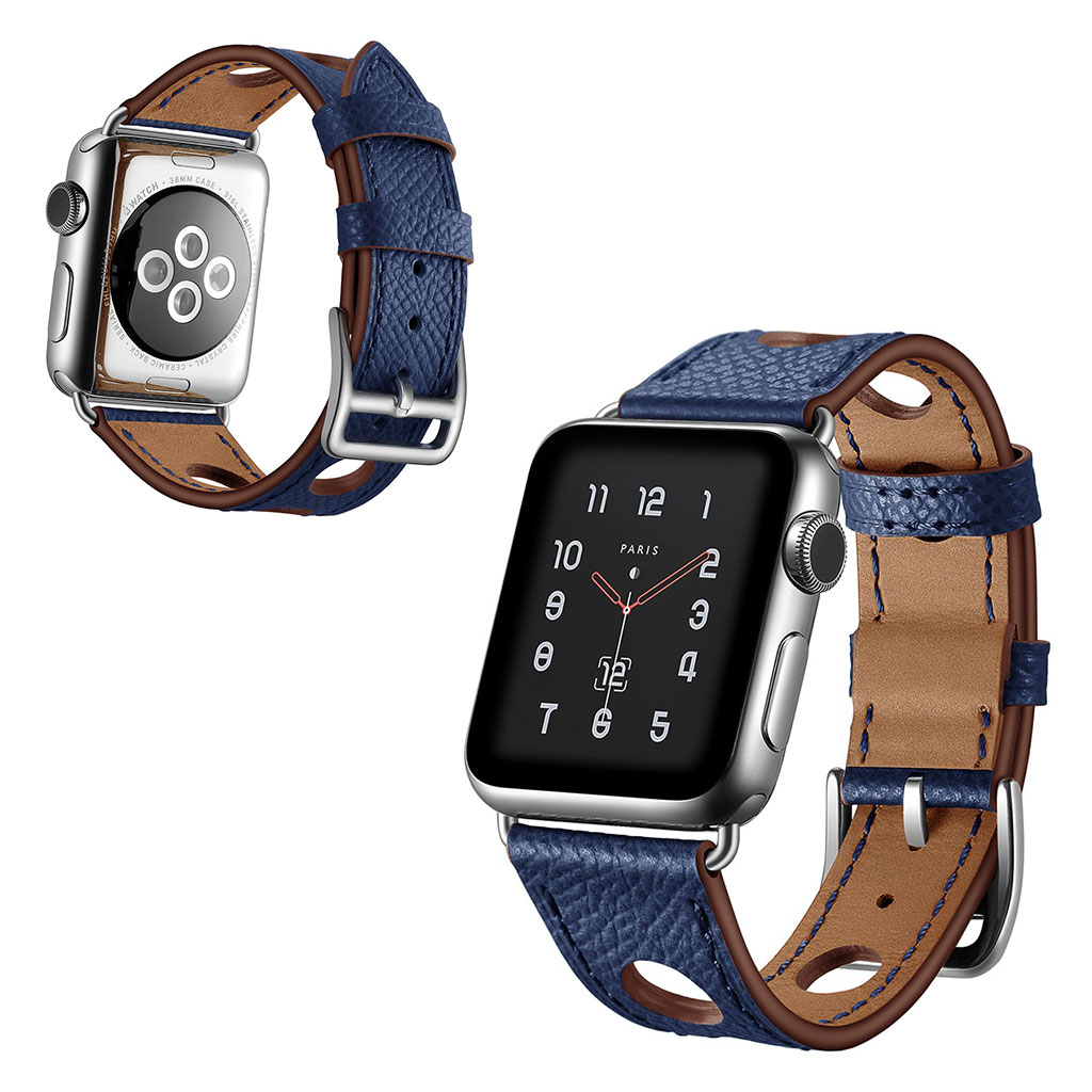 Bilde av Apple Watch Series 5 42mm Ekte Skinn Klokkereim - Blå