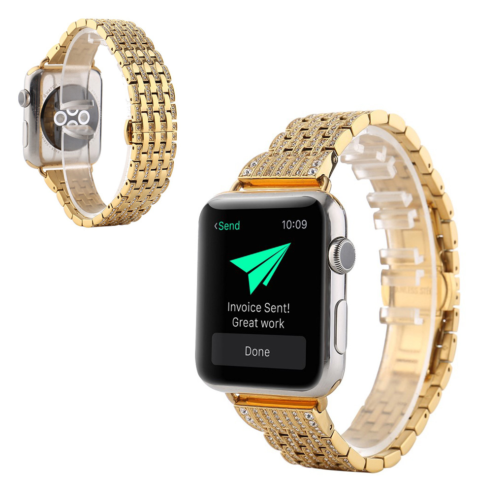 Apple Watch Series 5 44 mm utsøkt urrem med rhinestone - Gull