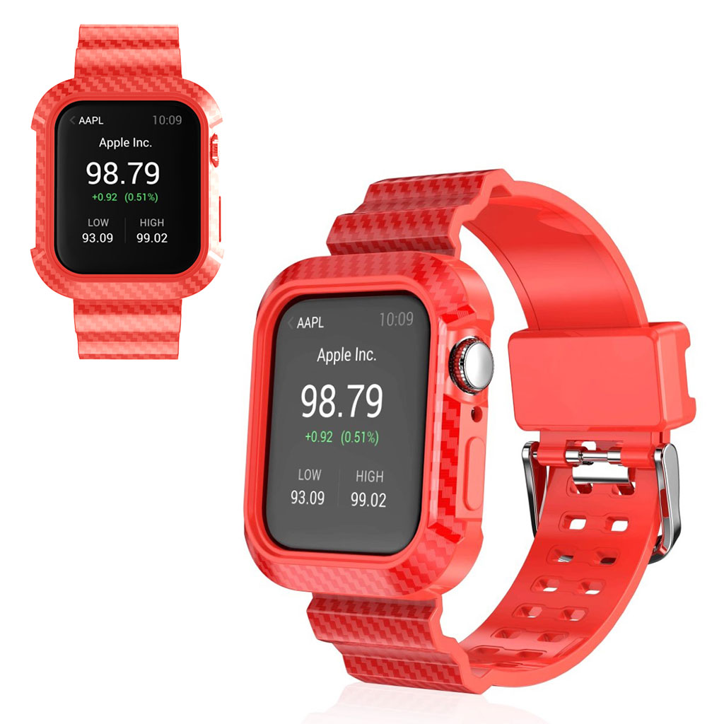Bilde av Apple Watch Series 5 / 4 44mm Carbon Fiber Silicone Watch Band - Red