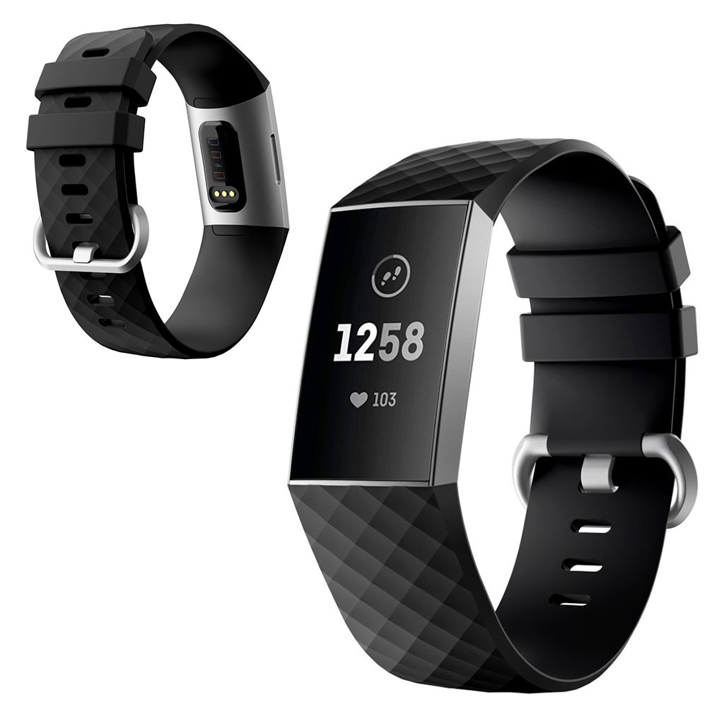 Fitbit Charge 4 / 3 diamantmønstret klokkerem - Svart Størrelse: S