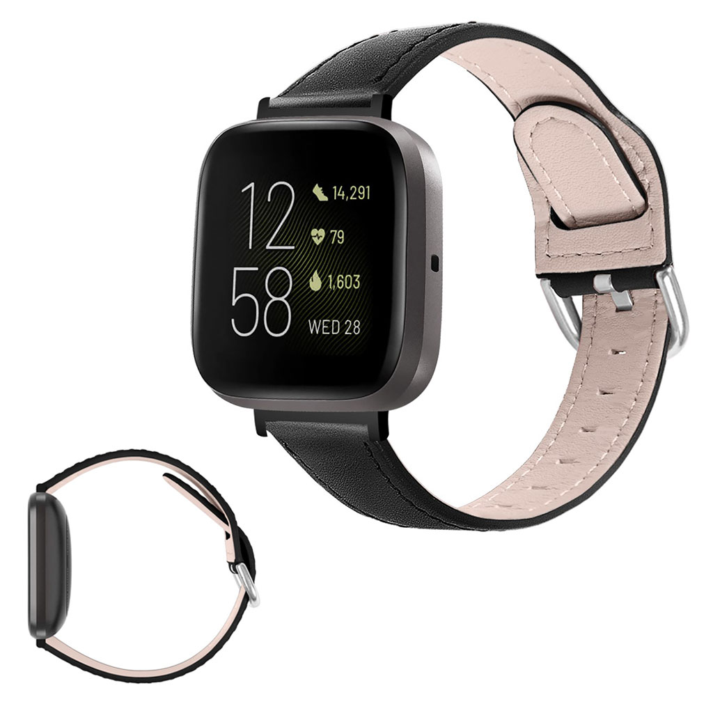 Fitbit Versa 3 / Sense urrem i ekte skinn - Svart