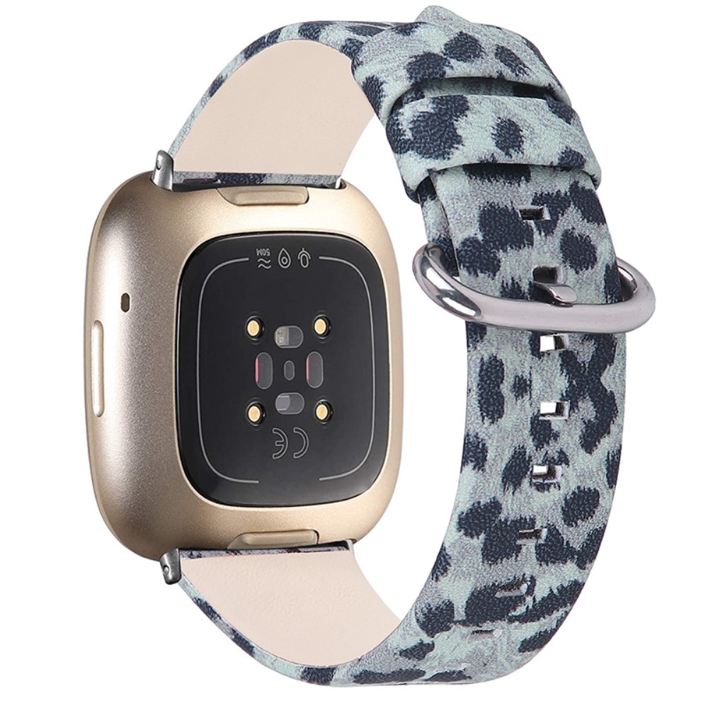 Klokkerem i ekte skinn med leopardtekstur til Fitbit Sense / Versa 3 - Grå / Svart