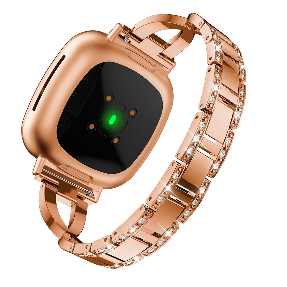 Klokkerem med rhinestone-dekor til Fitbit Sense / Versa 3 - Rose Gull