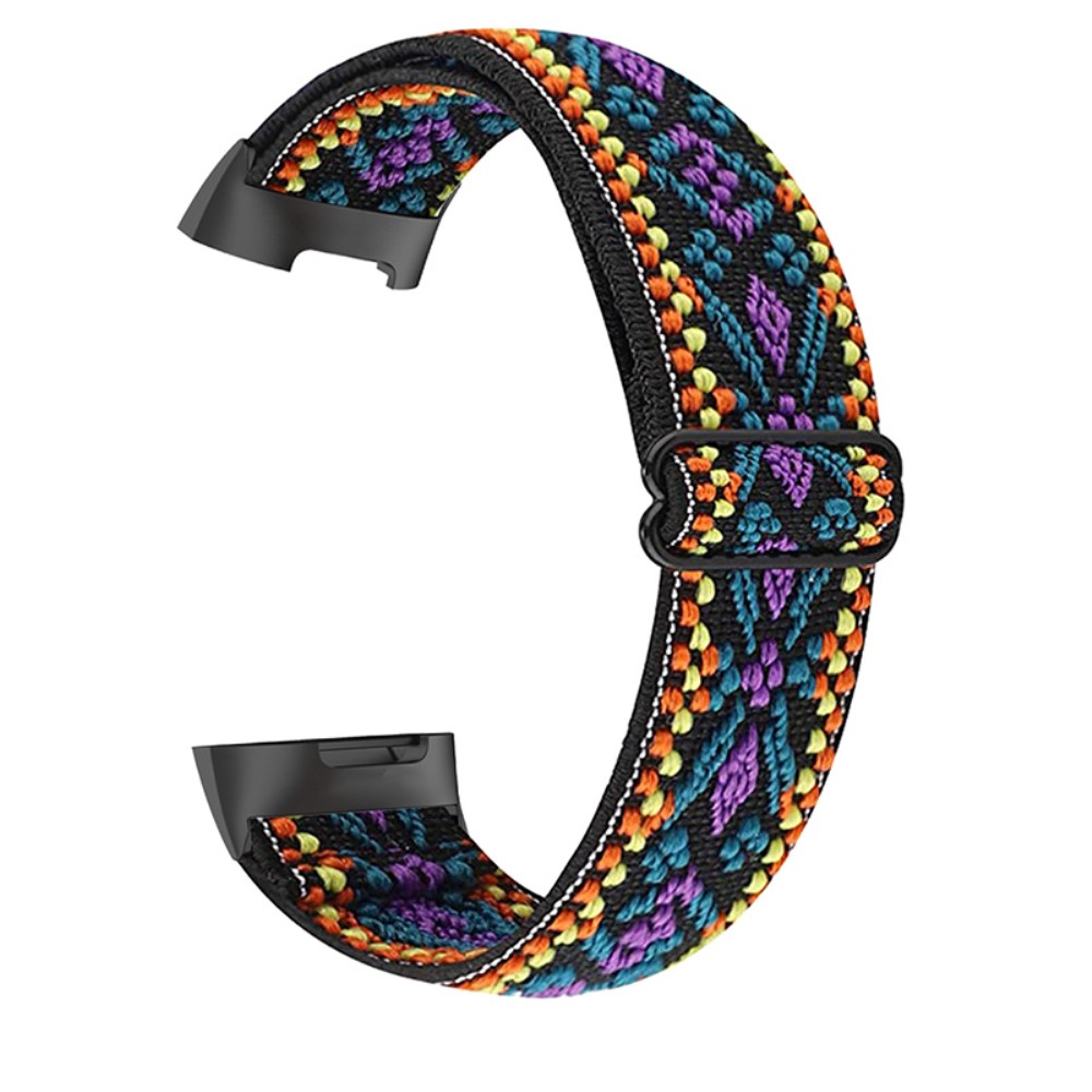 Elastisk nylon + mønstret klokkerem til Fitbit Charge 5 - Lilla