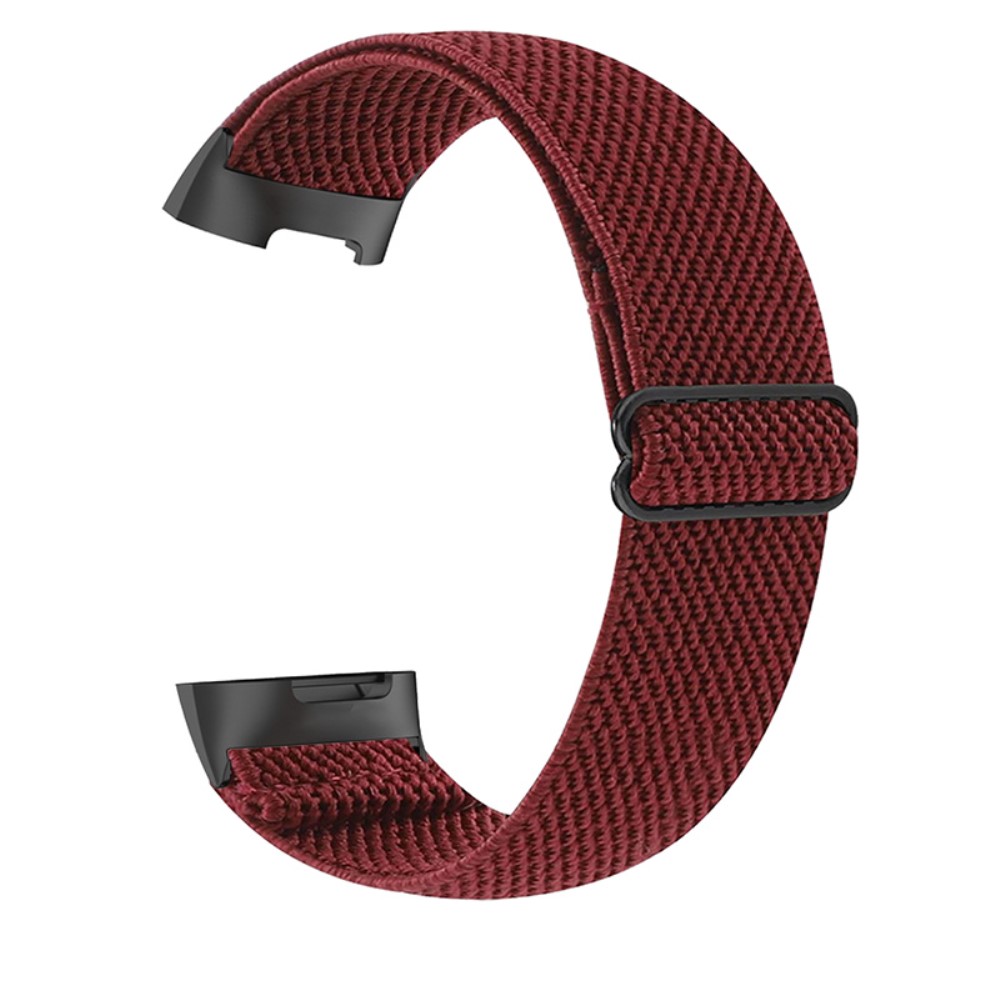 Elastisk nylon + mønstret klokkerem til Fitbit Charge 5 - Vinrød