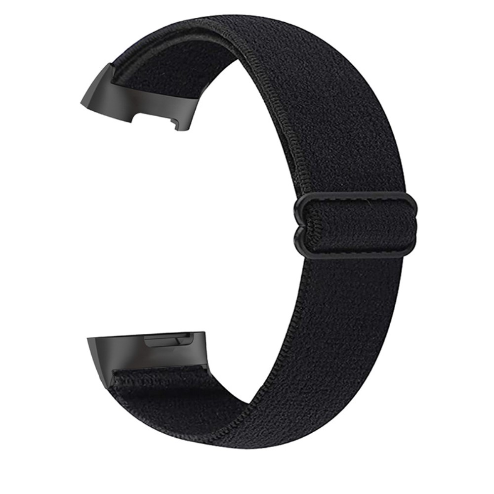 Elastisk nylon + mønstret klokkerem til Fitbit Charge 5 - Svart