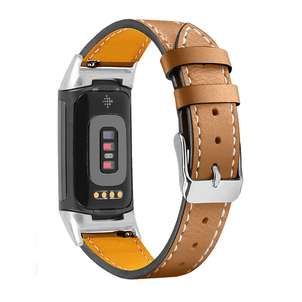 Bilde av Simple Genuine Leather Watch Strap For Fitbit Charge 5 - Matte Coffee