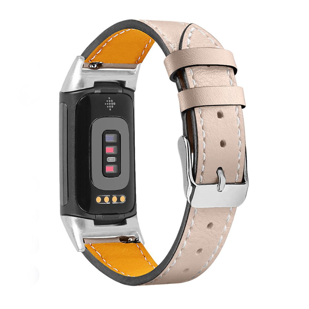 Bilde av Simple Genuine Leather Watch Strap For Fitbit Charge 5 - Apricot